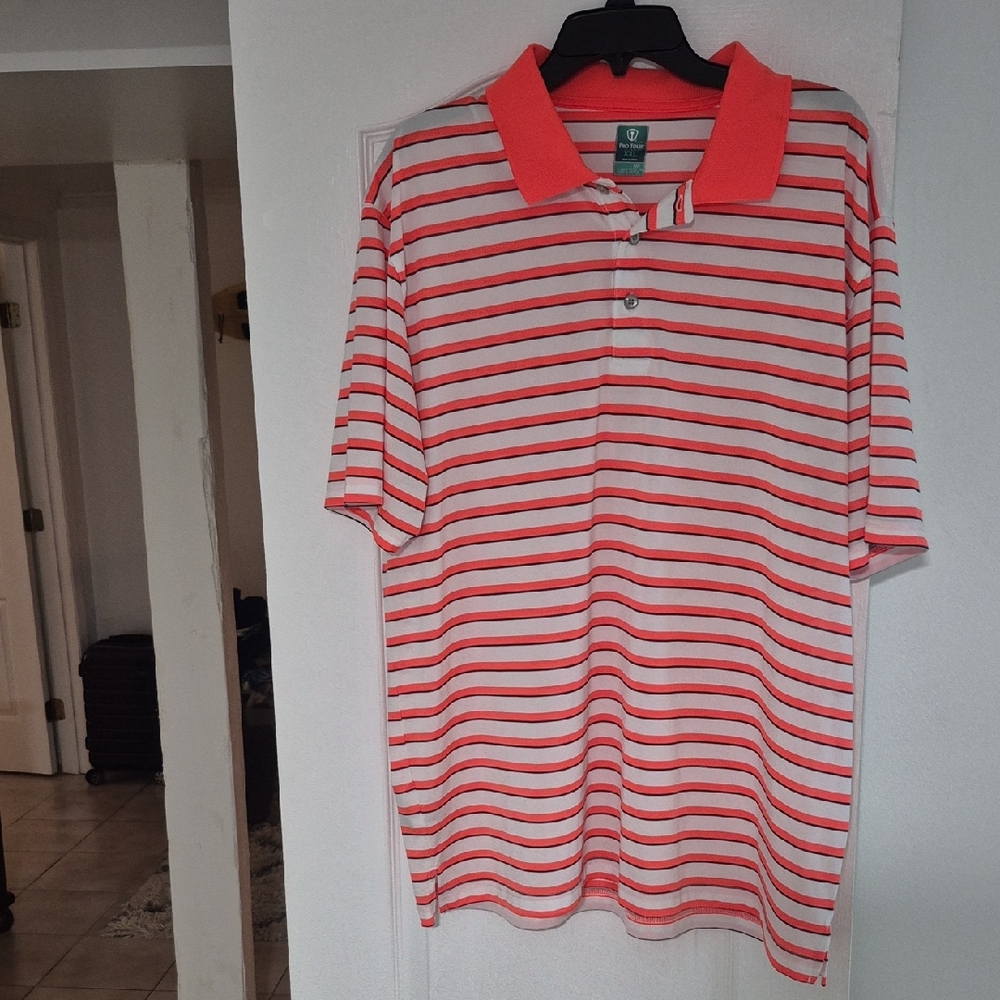 Men's Striped" PRO TOUR "airplay"Polo Shirt Sz. XXL - Orange And White